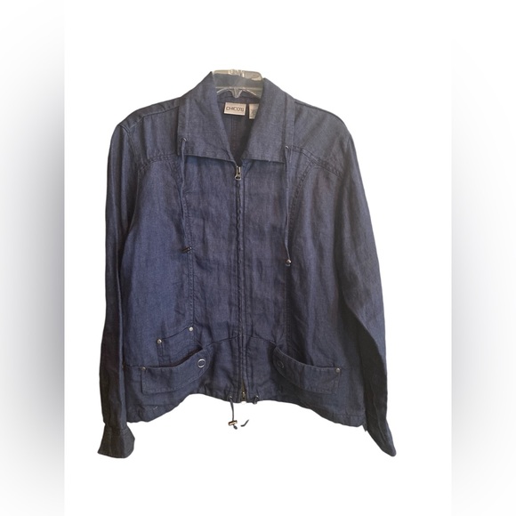 Chico’s 100% Linen blue Zip Up Jacket. Size Large. - Picture 12 of 12